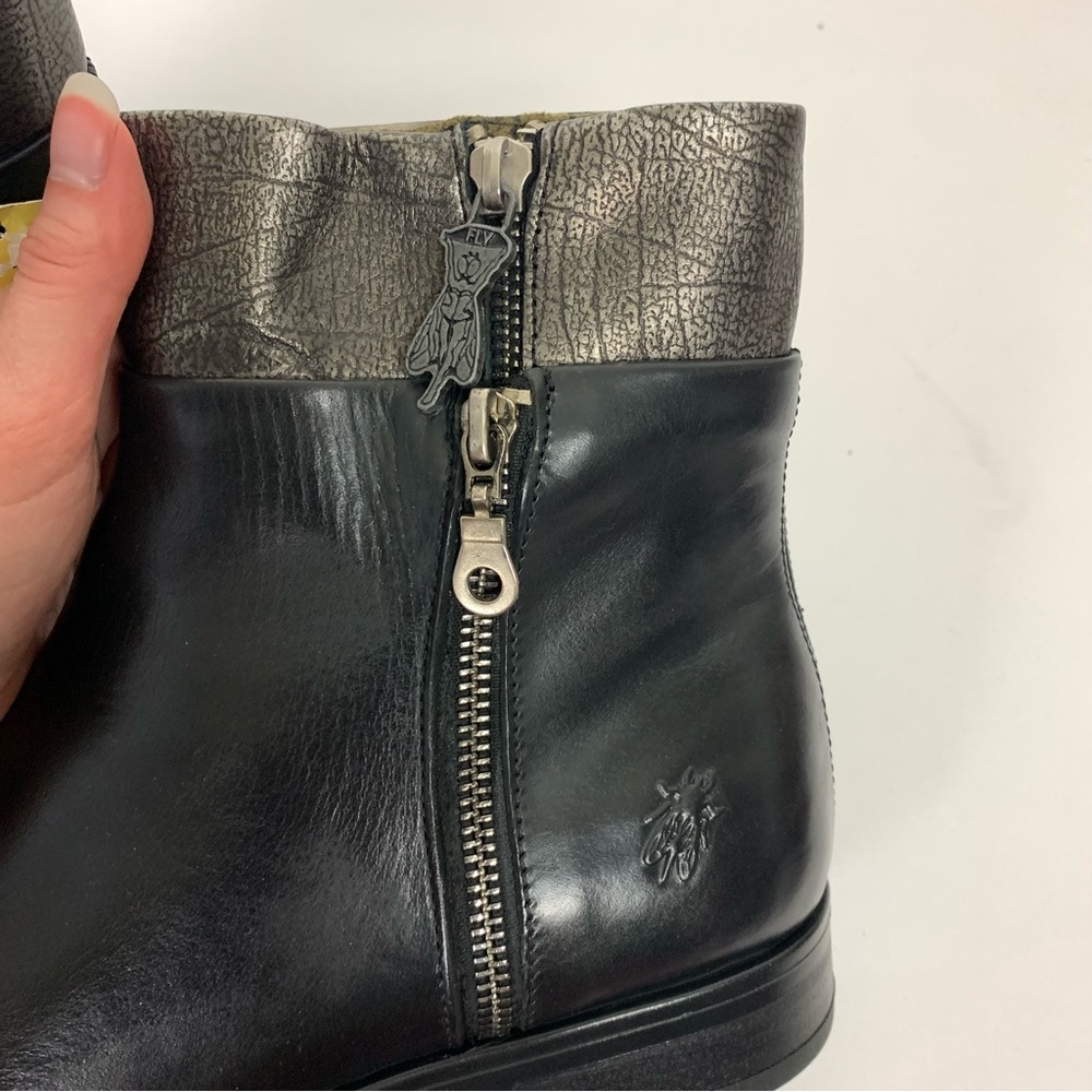 NWT FLY London Leather Zip-Up Ankle Boots Abys Black size 40 - Picture 7 of 13